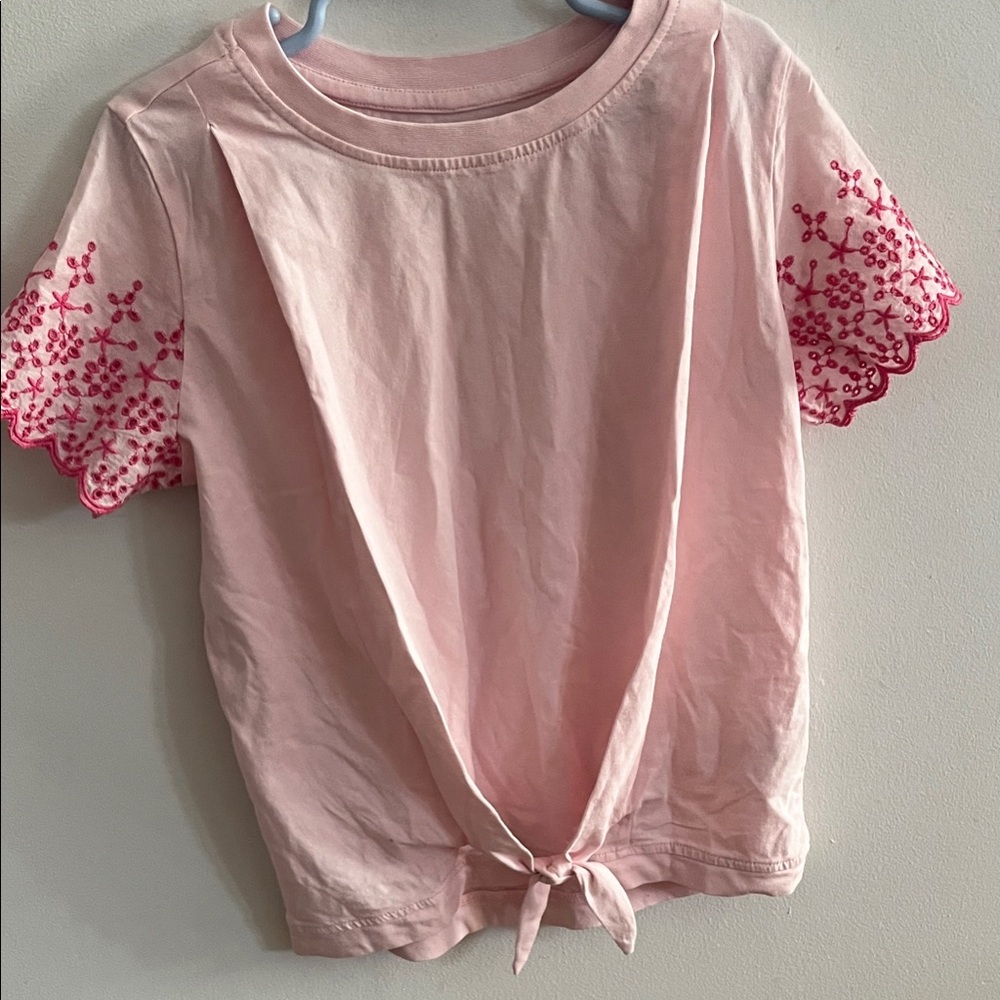 Lands' End Light Pink Tee with Embroidered Sleeves - Like new